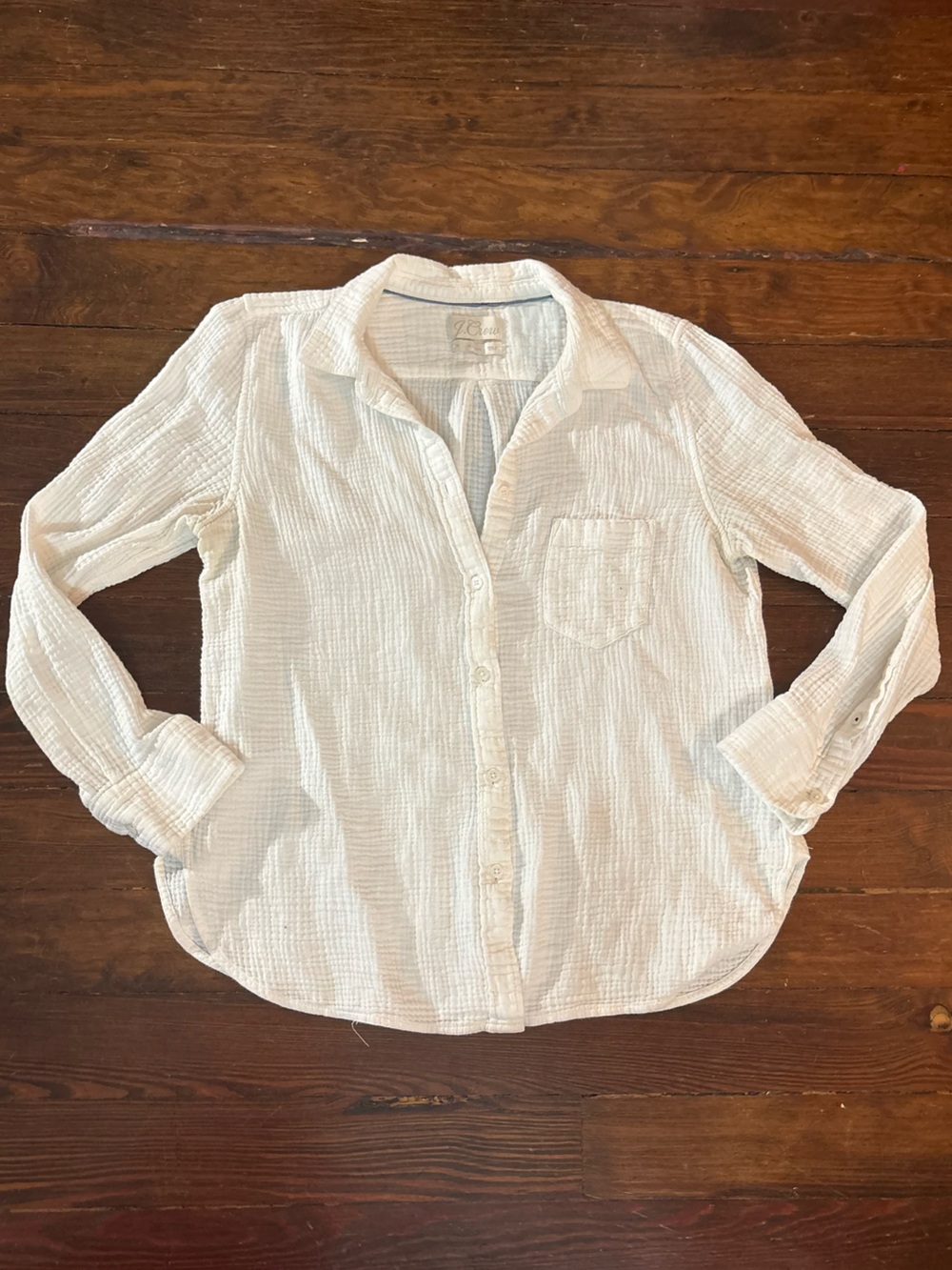 J. Crew white crinkle long sleeve classic button down shirt size 2